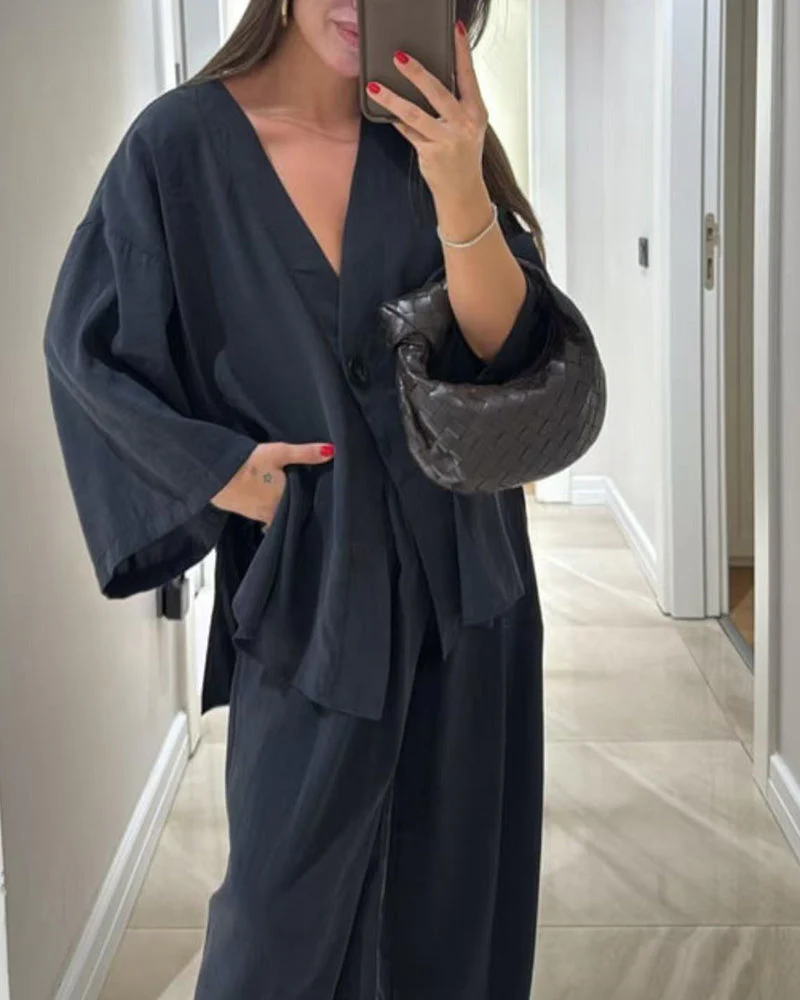 Comfortable V-Neck Casual Two-Piece Set - Image 10