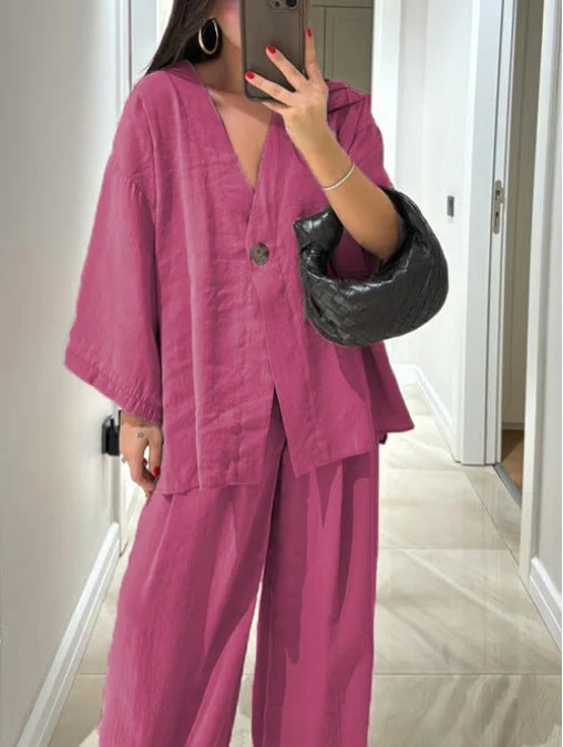 Comfortable V-Neck Casual Two-Piece Set - Image 11