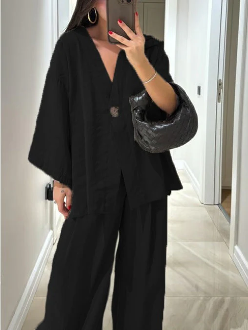 Comfortable V-Neck Casual Two-Piece Set - Image 13