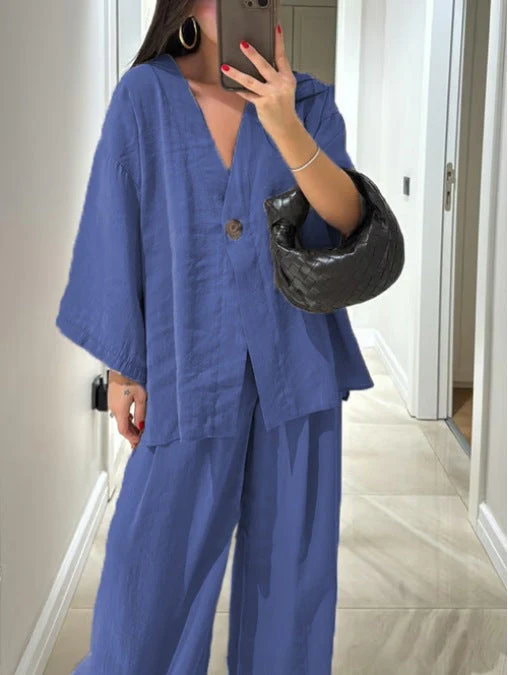 Comfortable V-Neck Casual Two-Piece Set - Image 15