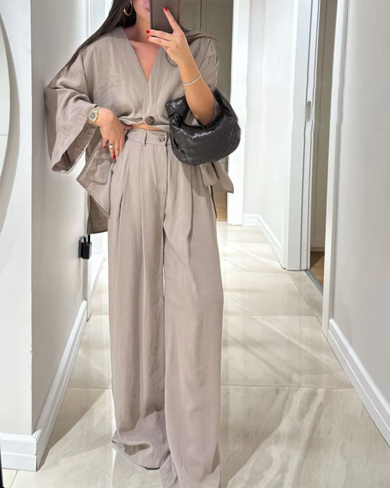 Comfortable V-Neck Casual Two-Piece Set - Image 18
