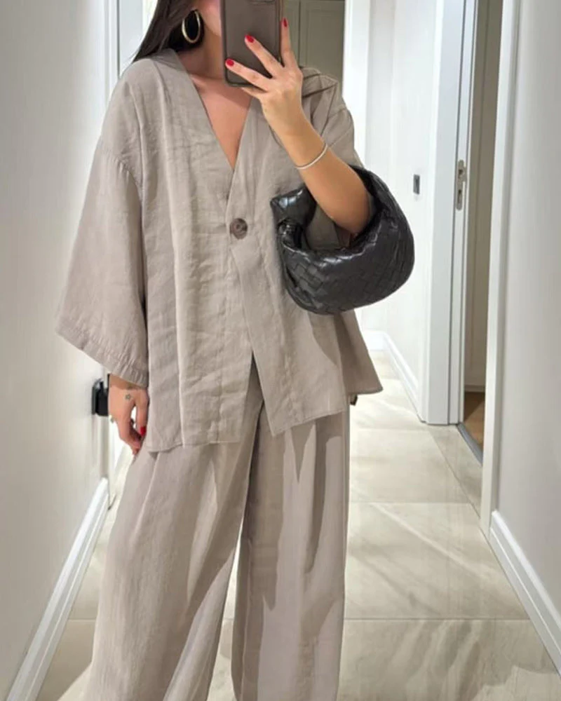 Comfortable V-Neck Casual Two-Piece Set - Image 19