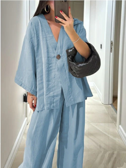 Comfortable V-Neck Casual Two-Piece Set - Image 25