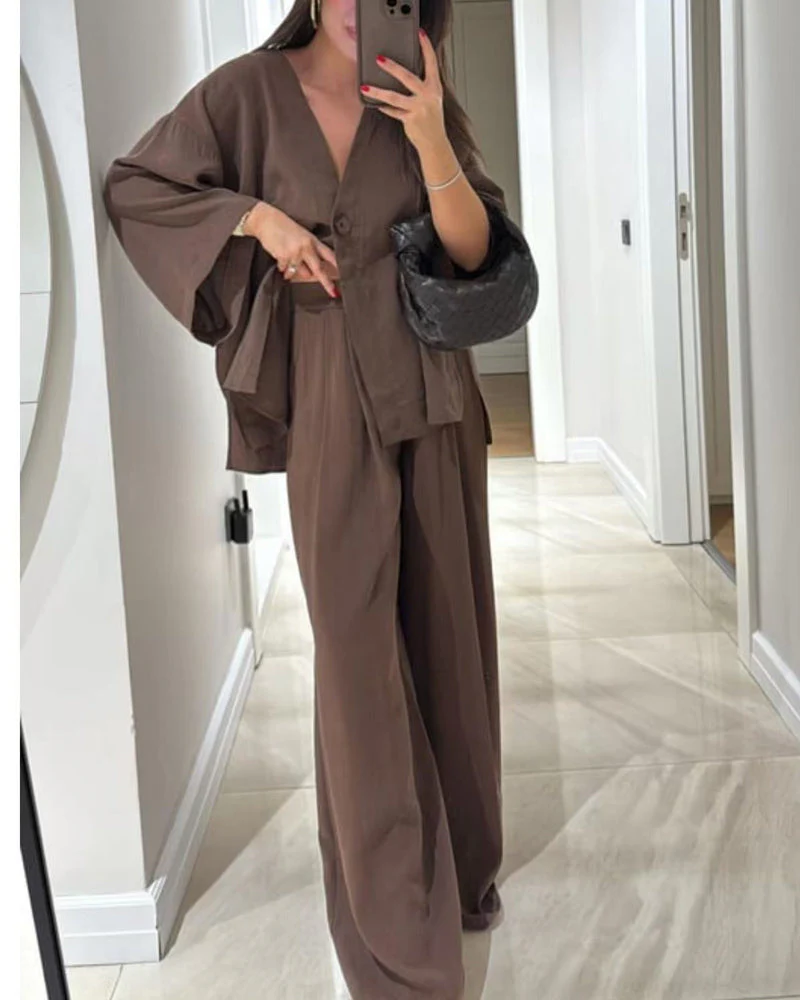 Comfortable V-Neck Casual Two-Piece Set - Image 3