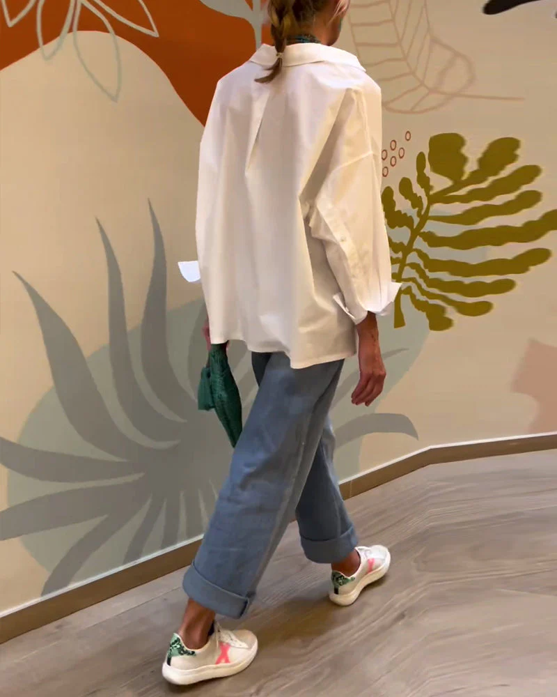 Commuting solid color lapel top - Image 6