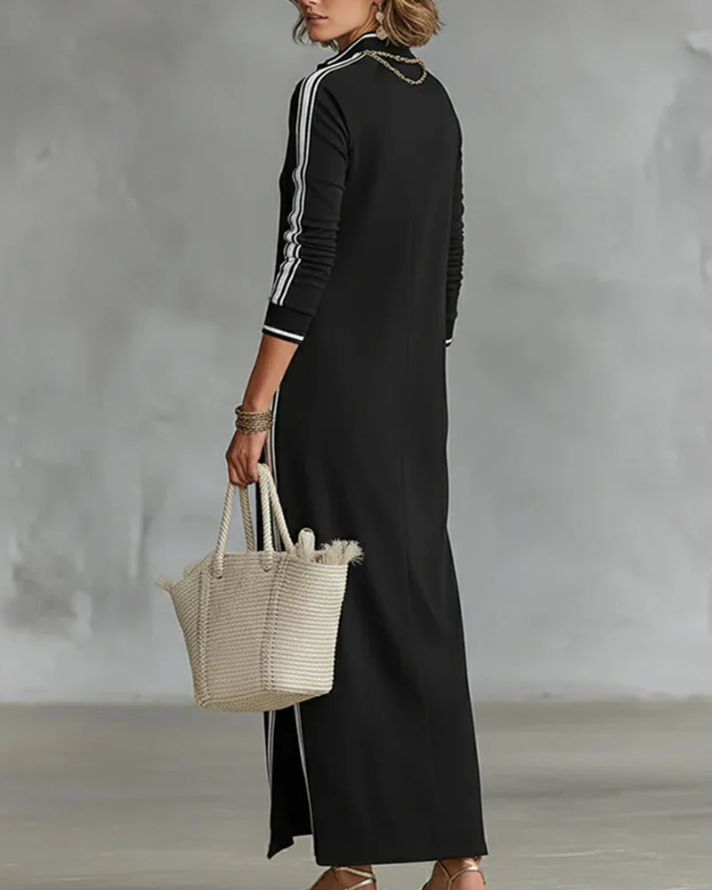 Contrast Button V-Neck Dress - Image 4