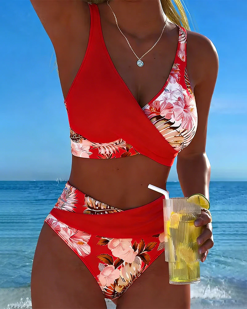 Contrast Floral Split Bikini - Image 12