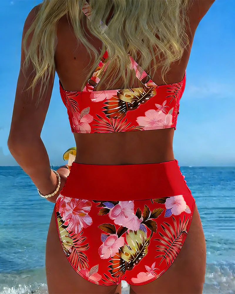 Contrast Floral Split Bikini - Image 13