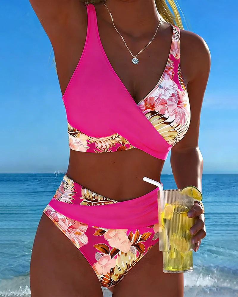 Contrast Floral Split Bikini - Image 14
