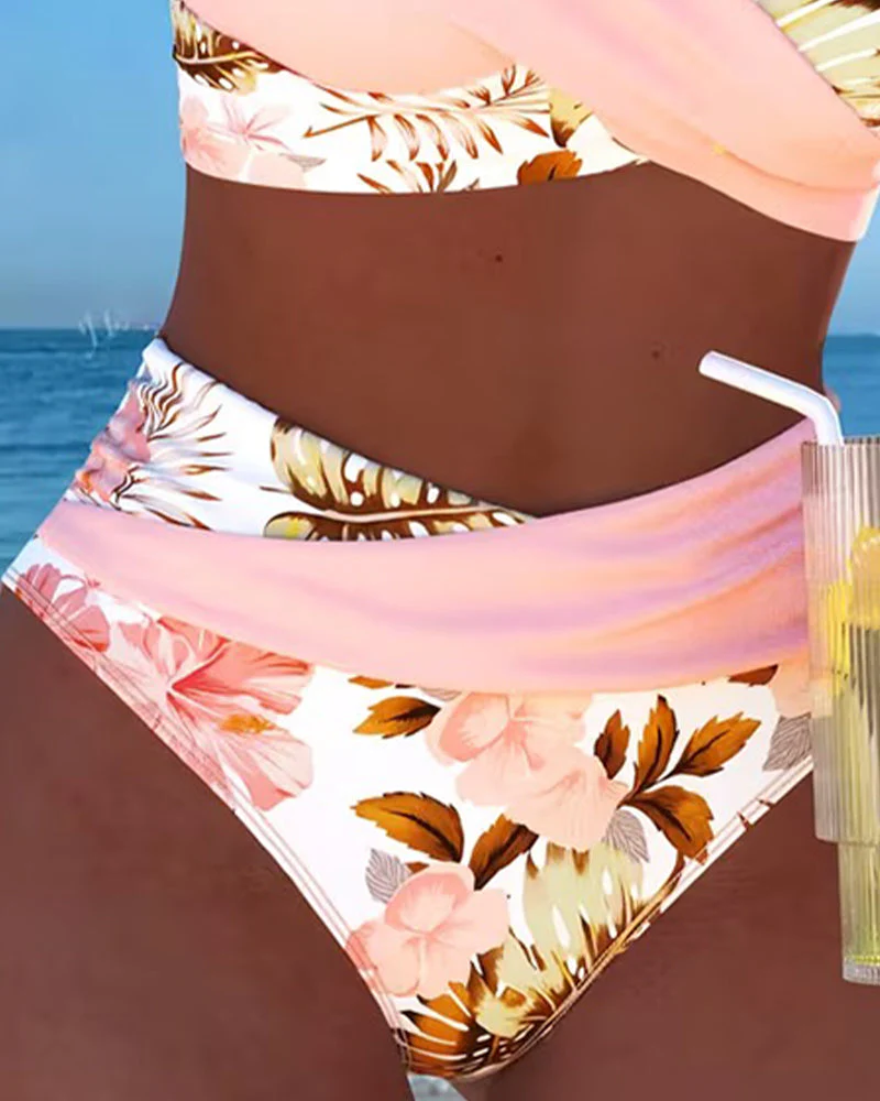 Contrast Floral Split Bikini - Image 3