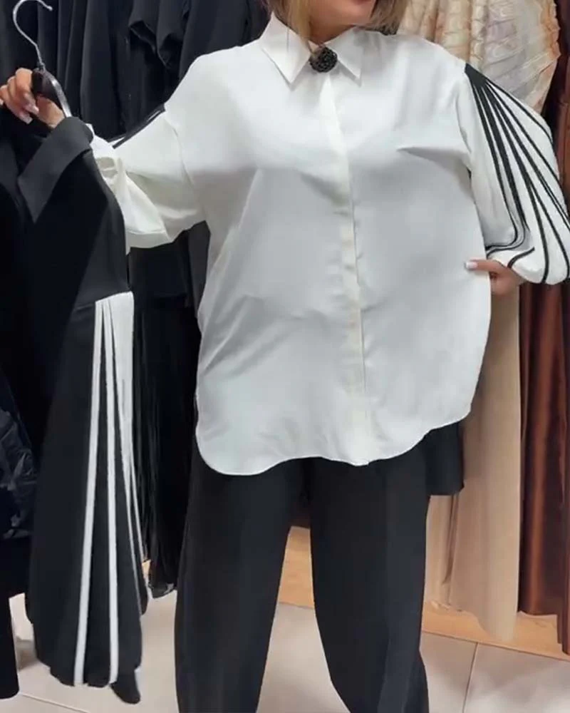 Contrast Line Long-Sleeved Shirt - Image 7