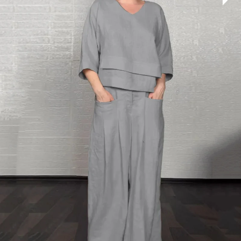 Cotton Linen Short Sleeve Two Piece Set - Image 15