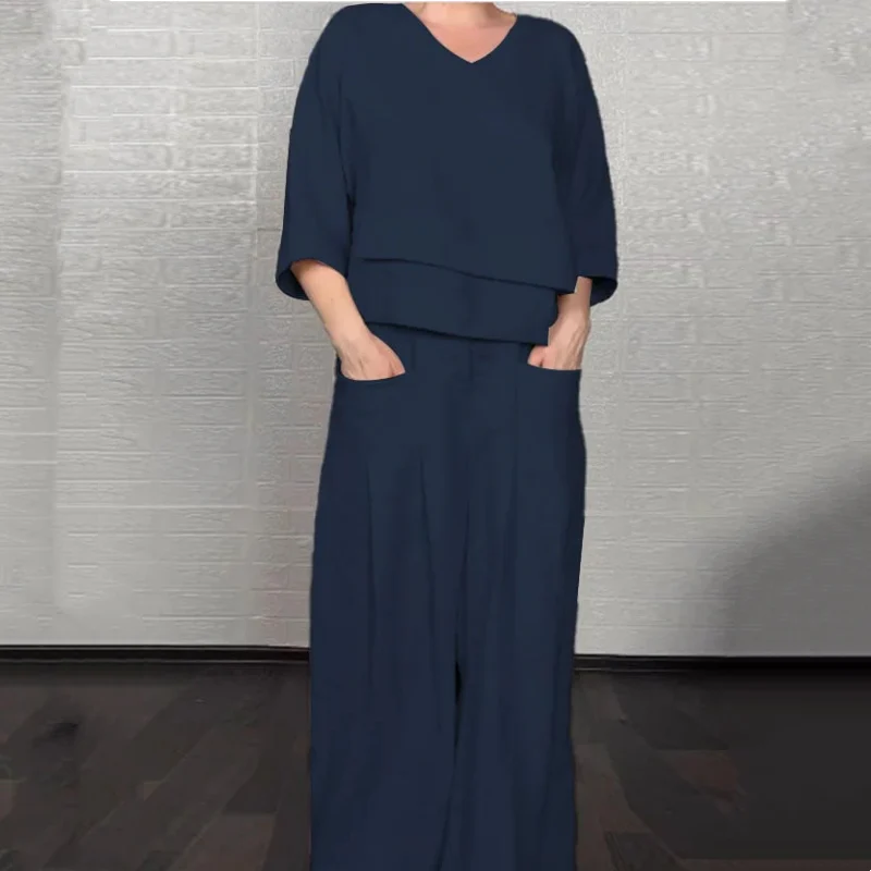 Cotton Linen Short Sleeve Two Piece Set - Image 3