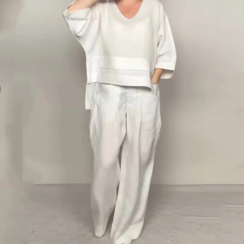 Cotton Linen Short Sleeve Two Piece Set - Image 7