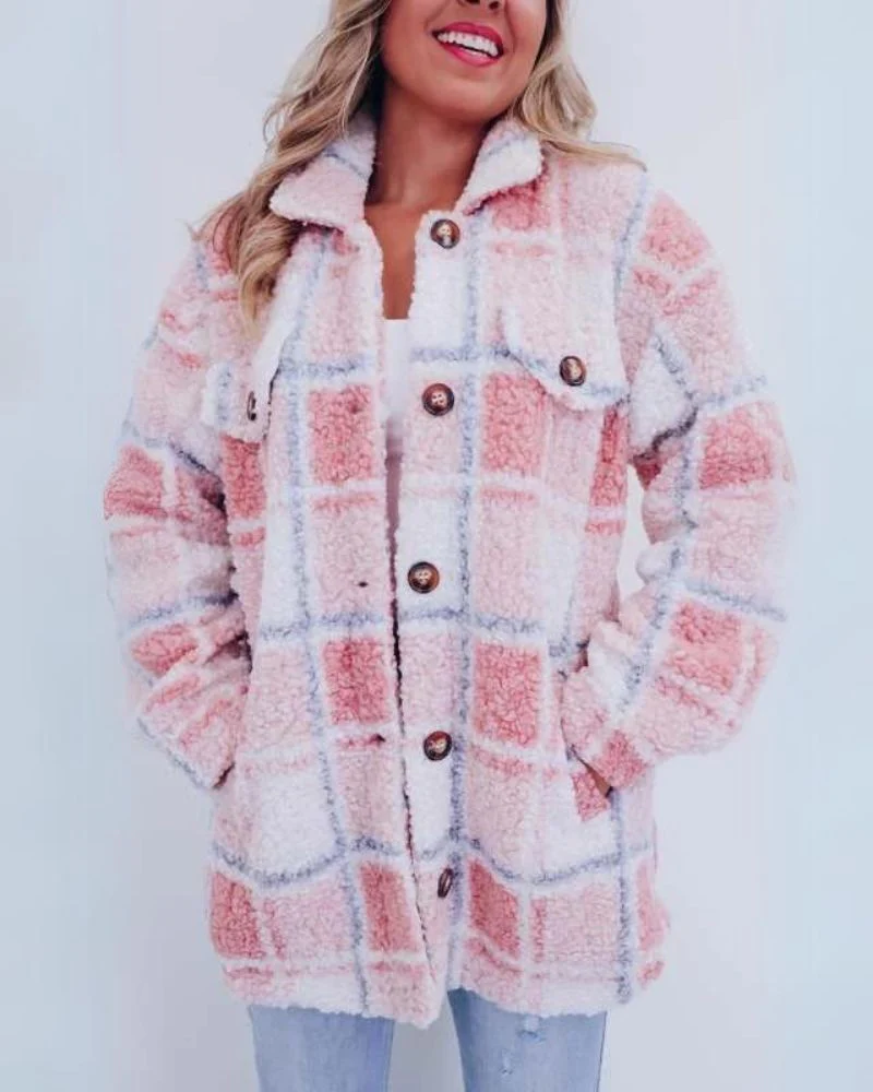 Cozy Checkered Polar Fleece Jacket - Image 2