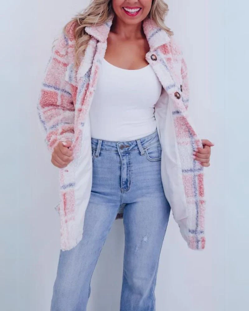 Cozy Checkered Polar Fleece Jacket - Image 3