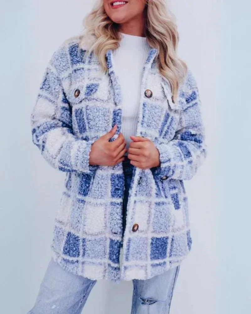 Cozy Checkered Polar Fleece Jacket - Image 6