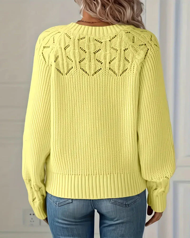 Crew Neck Long Sleeve Hollow Sweater - Image 10