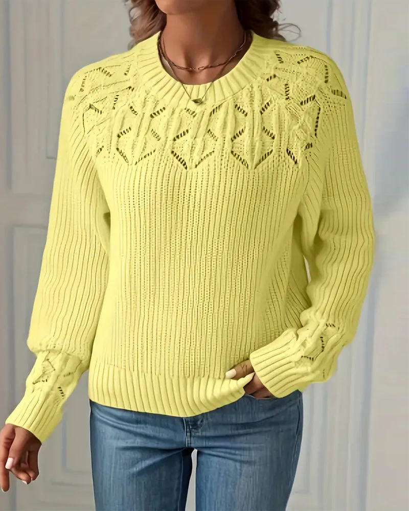 Crew Neck Long Sleeve Hollow Sweater - Image 5