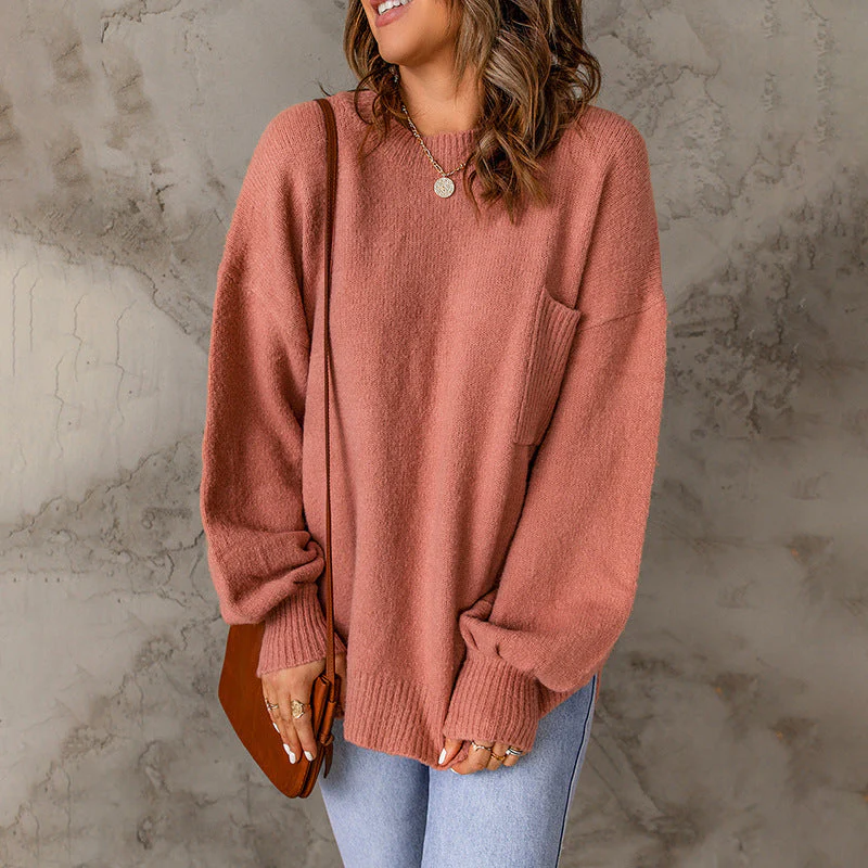 Crew Neck Long Sleeve Loose Sweater - Image 7