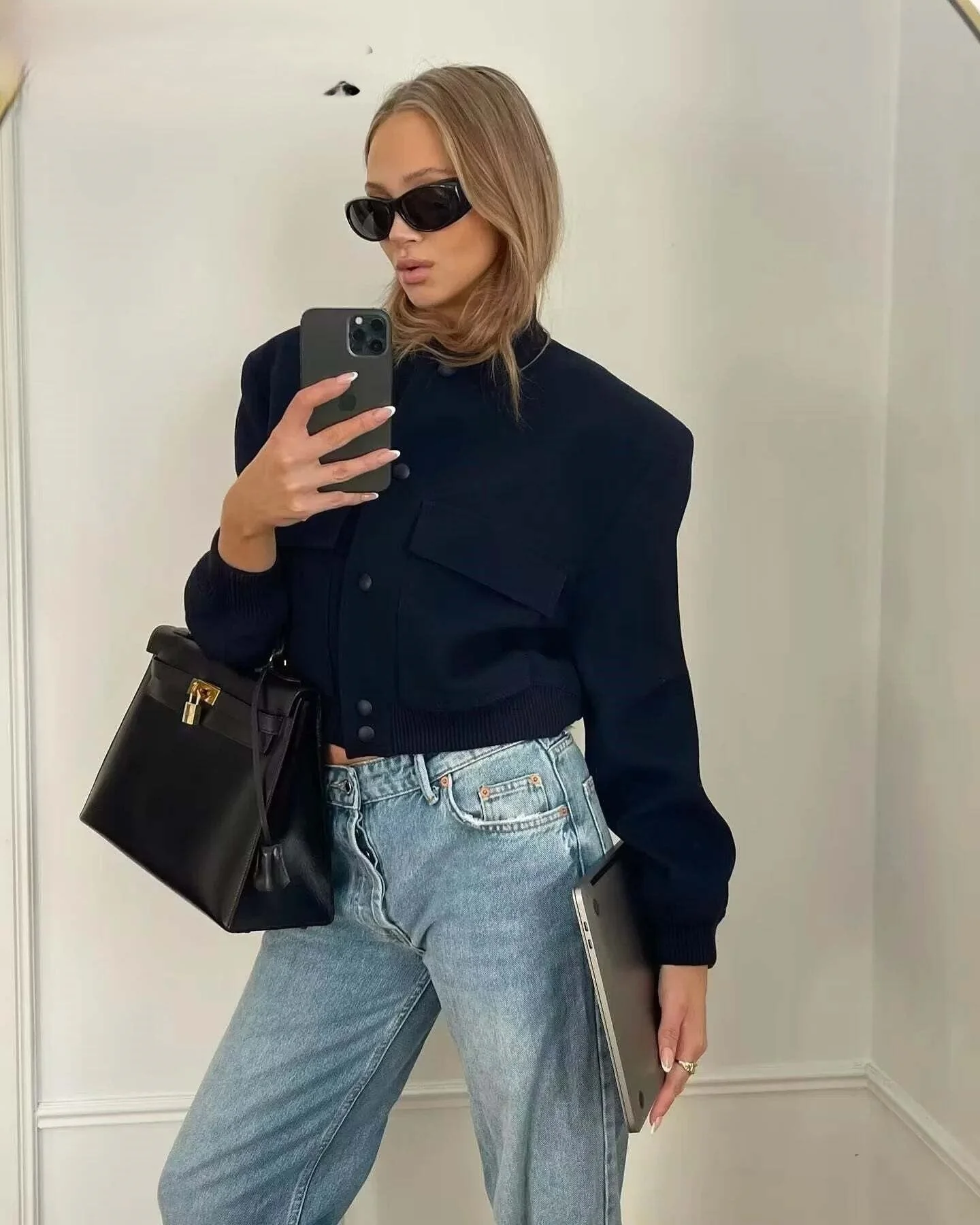 Crop Long Sleeve  Bomber Jacket - Image 5