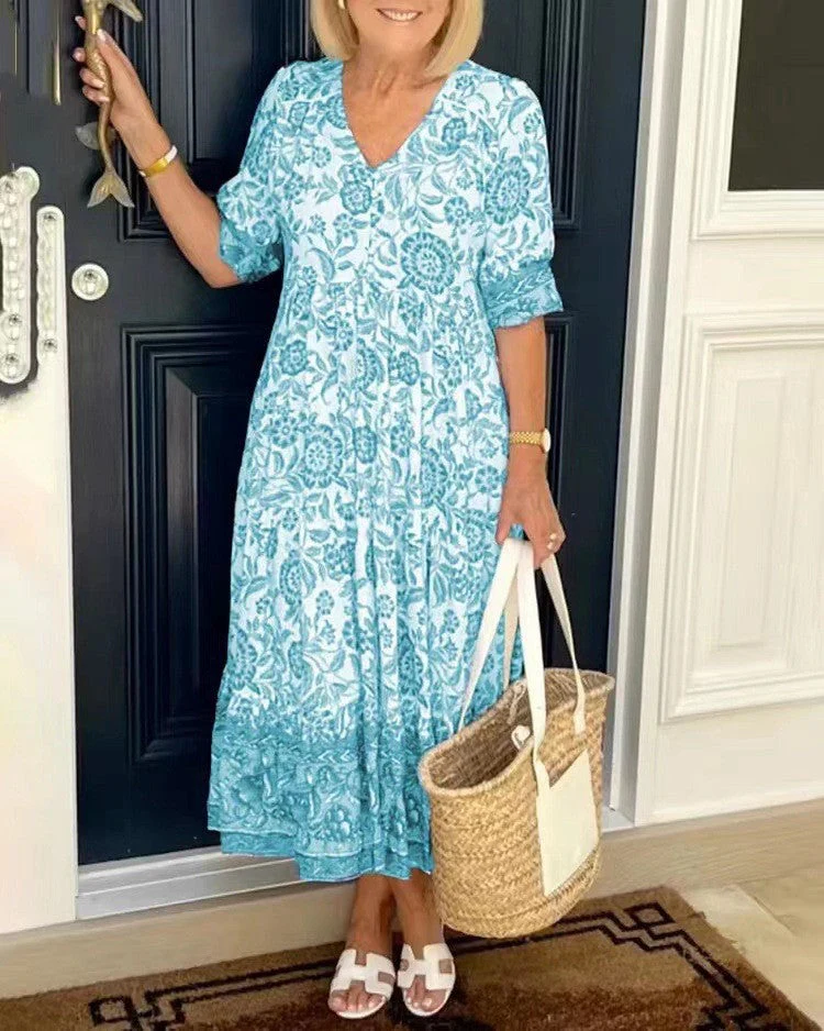 Deep V Half Sleeve Boho Tunic Dress - Image 18