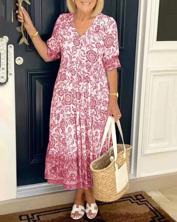 Deep V Half Sleeve Boho Tunic Dress - Image 9