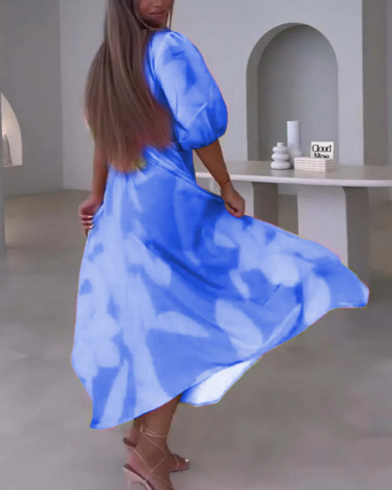 Deep V half-sleeve printed elegant dress - Image 16
