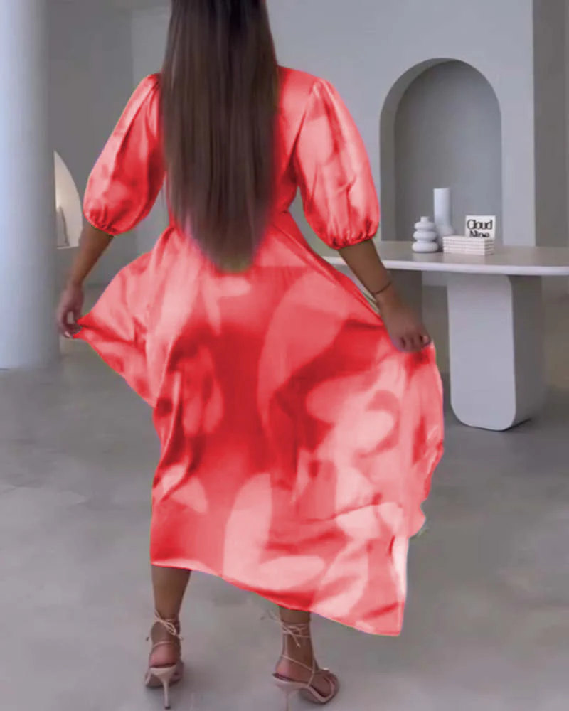 Deep V half-sleeve printed elegant dress - Image 27