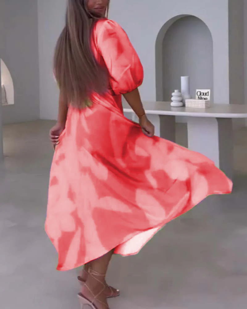 Deep V half-sleeve printed elegant dress - Image 30
