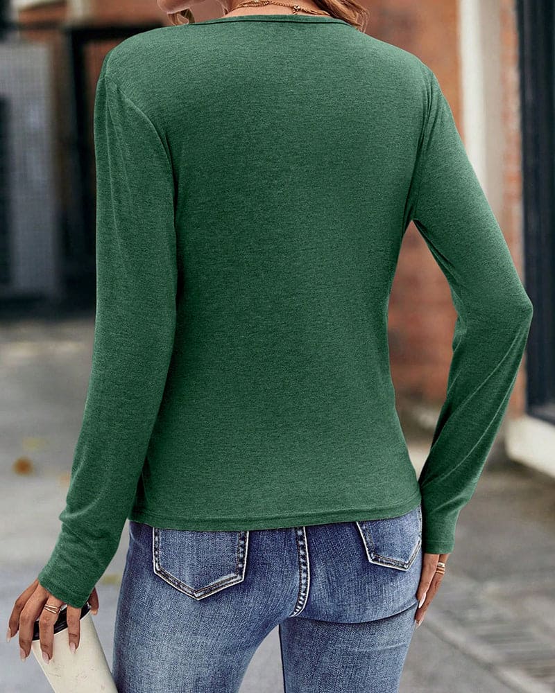 Deep V-Neck Long Sleeve T-Shirt for Women - Image 9