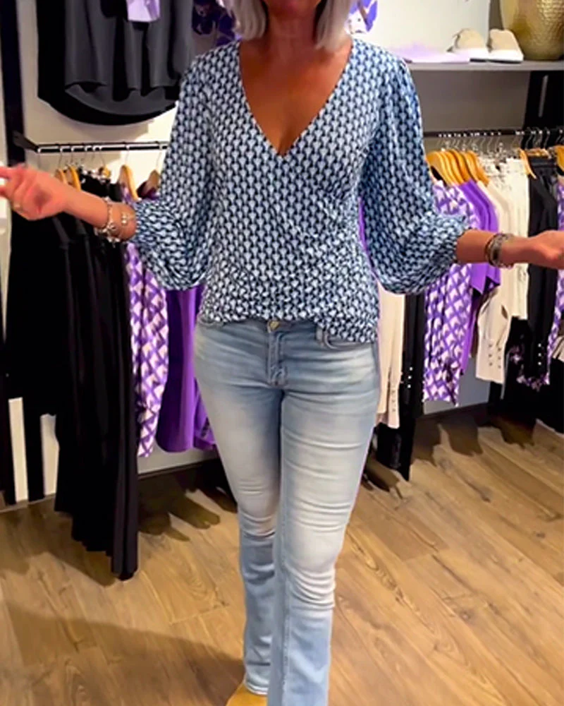 Deep V Neck Long Sleeve Top - Image 17