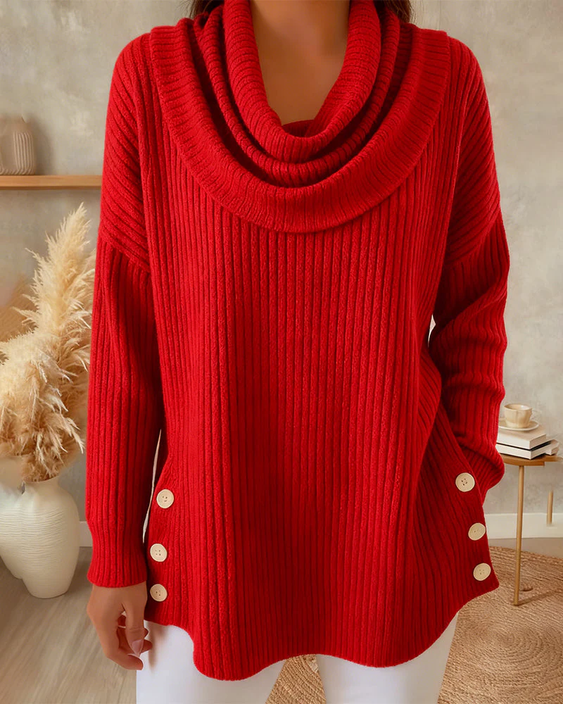 Draped Collar Button-Down Sweater