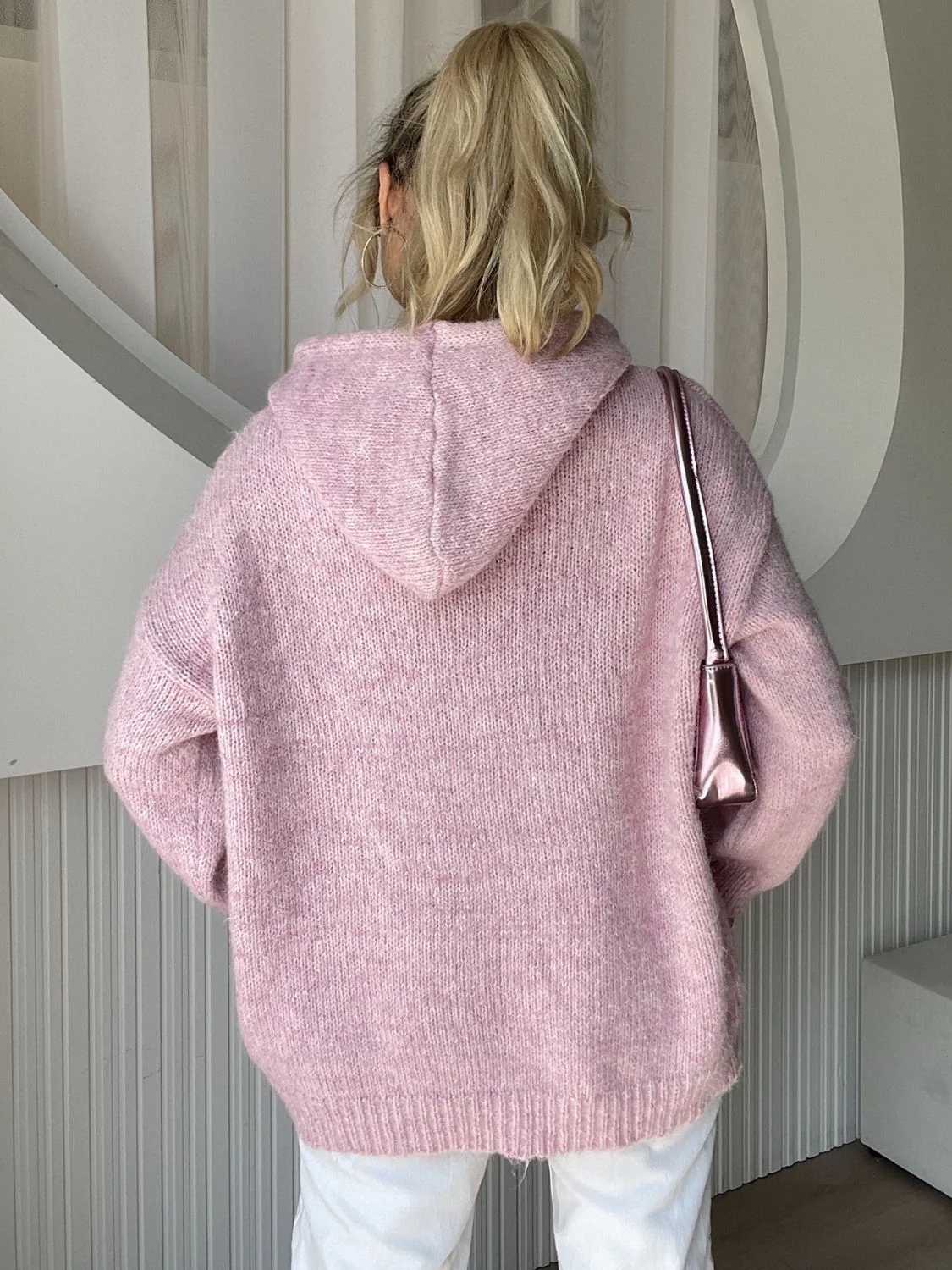 Drawstring Button Down Hooded Cardigan - Image 3
