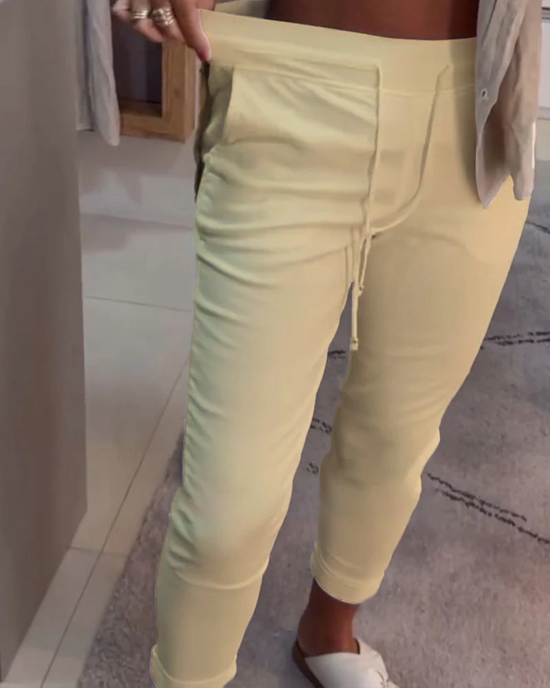 Drawstring Casual Pencil Pants - Image 12