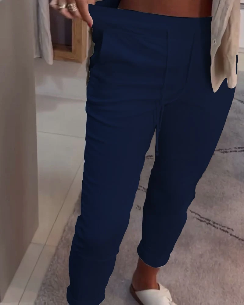 Drawstring Casual Pencil Pants - Image 18