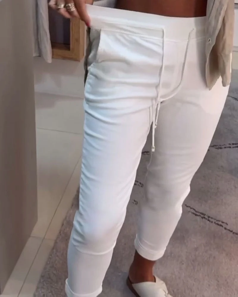 Drawstring Casual Pencil Pants - Image 2