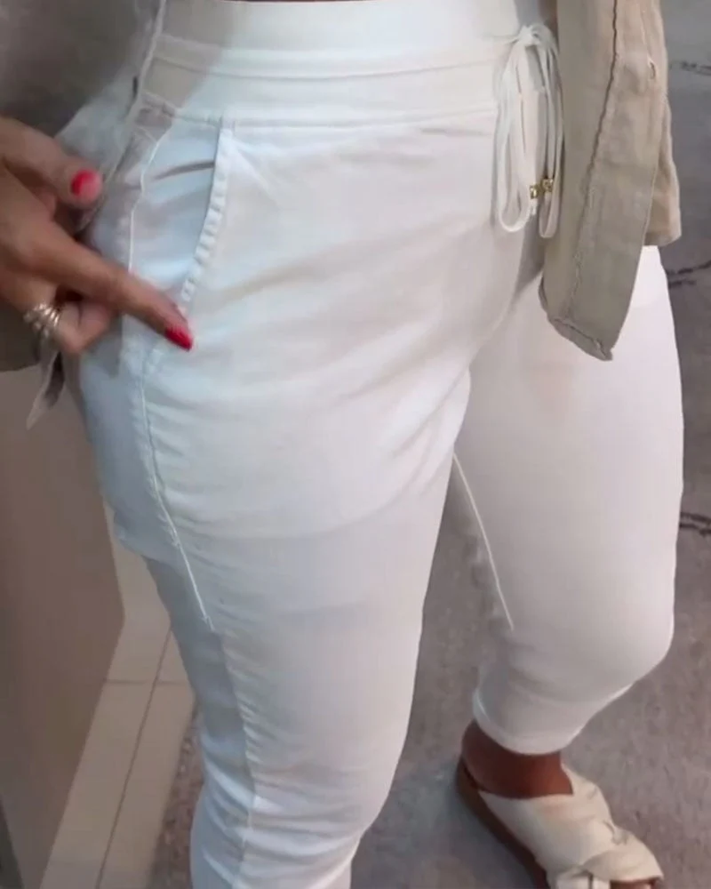Drawstring Casual Pencil Pants - Image 3