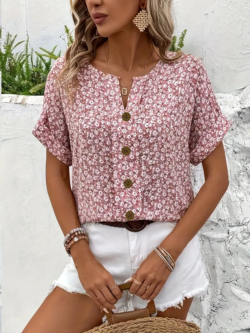 Effortless Floral Button-Up Top - Image 10