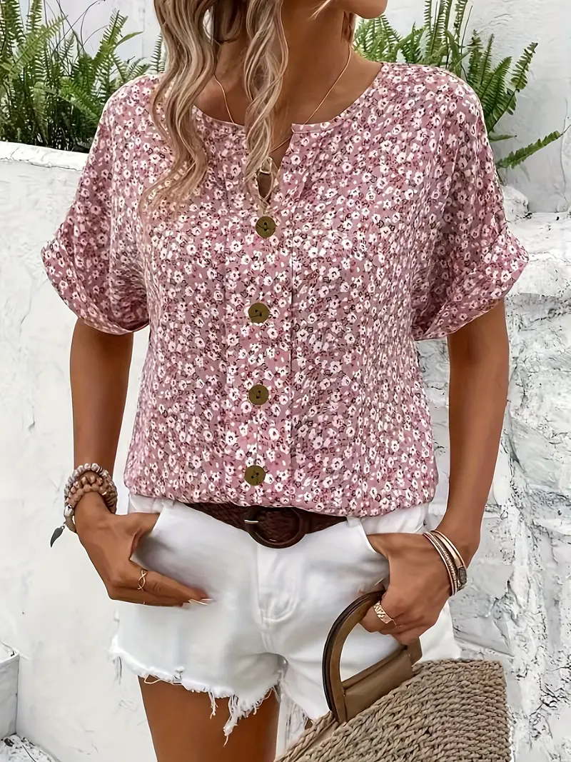 Effortless Floral Button-Up Top - Image 5