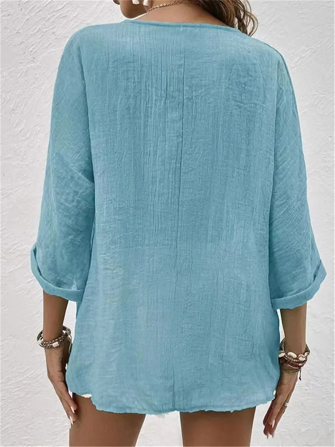 Effortless V-Neck Button-Up Top - Image 2