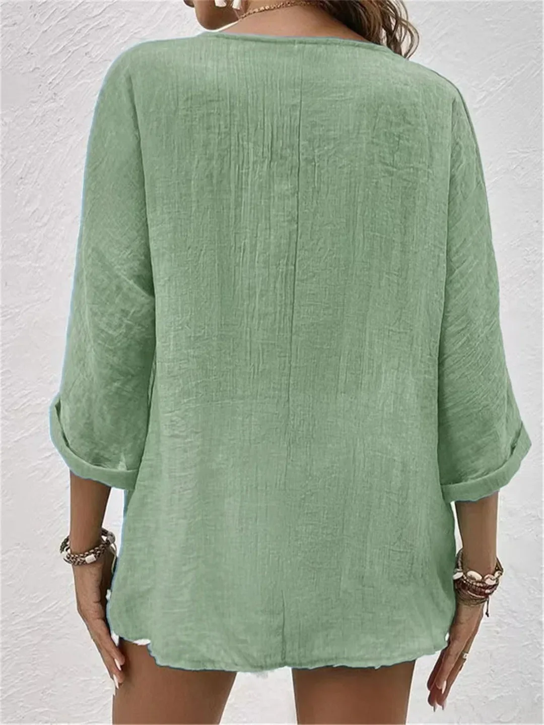 Effortless V-Neck Button-Up Top - Image 3