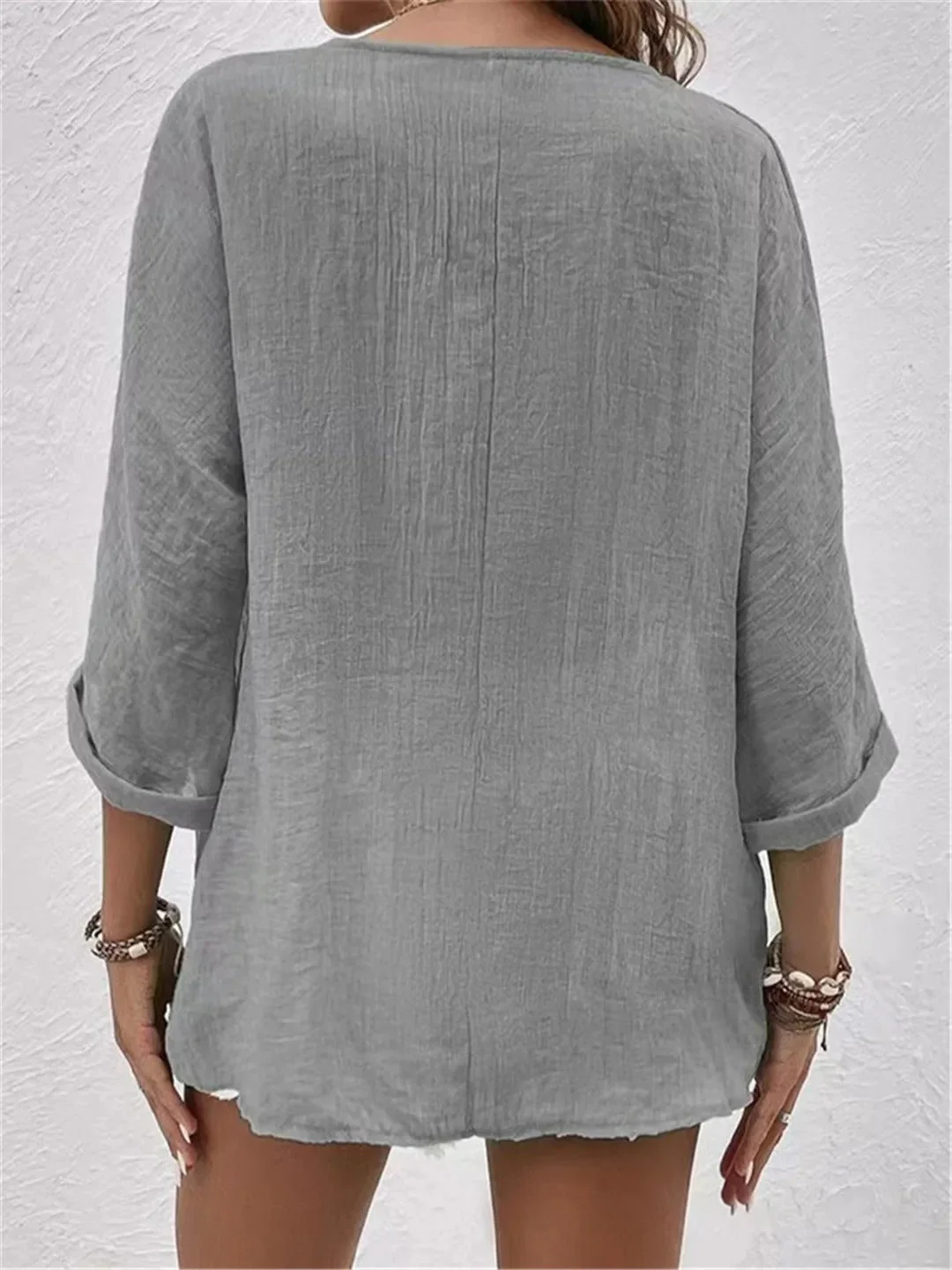 Effortless V-Neck Button-Up Top - Image 6