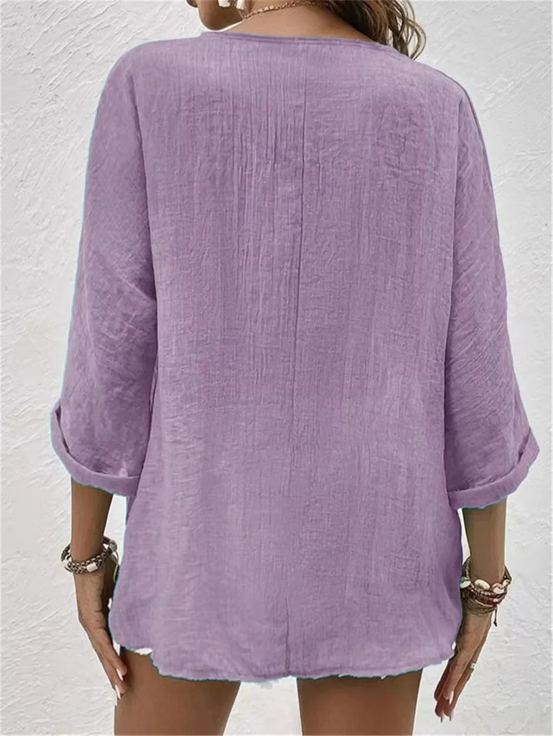 Effortless V-Neck Button-Up Top - Image 8