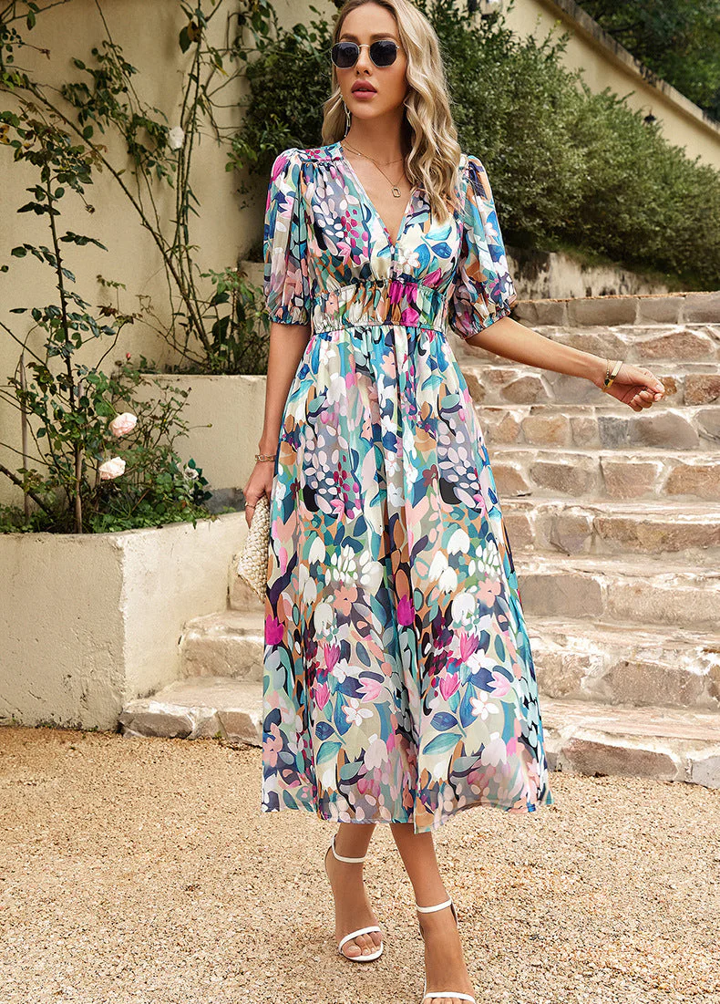 Chic V-Neck Floral Summer Dress - Image 29