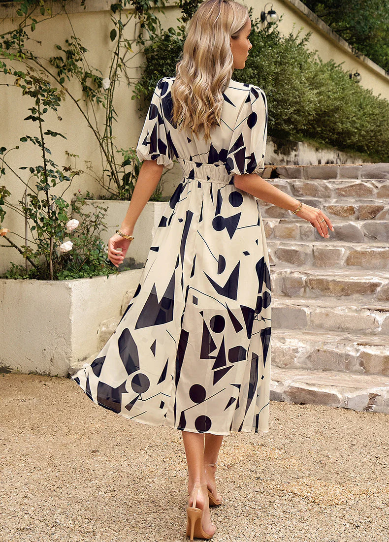Chic V-Neck Floral Summer Dress - Image 44