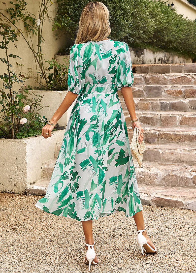 Chic V-Neck Floral Summer Dress - Image 48