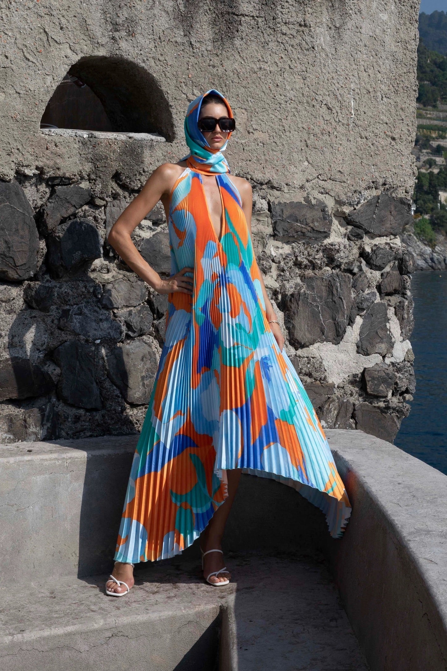 Elegant Halter Pleated Maxi Dress - Image 8