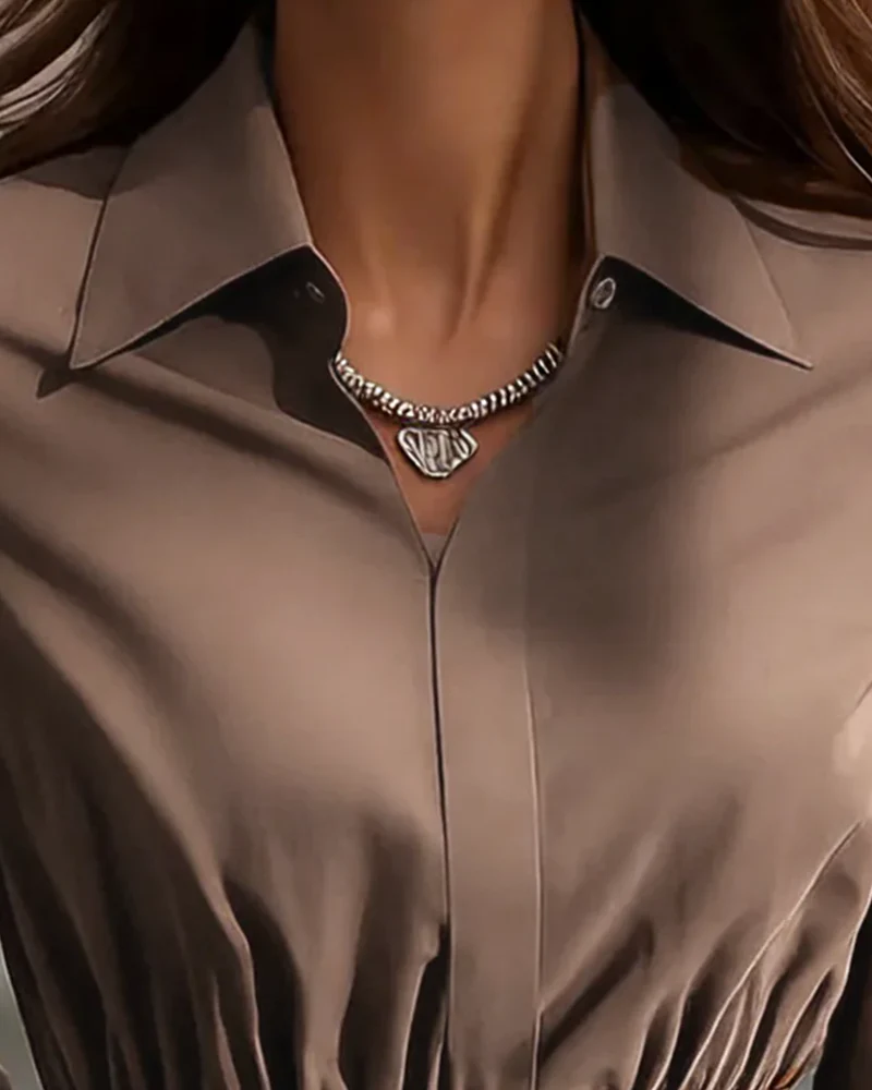 Elegant Lapel Waist Blouse - Image 3
