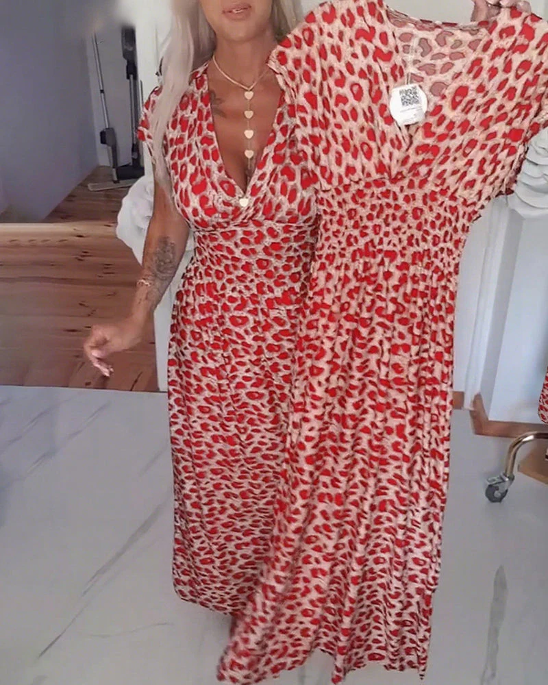 Elegant Leopard Print V-Neck Dress - Image 14